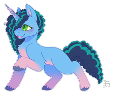 Size: 1680x1280 | Tagged: safe, artist:movie95, misty brightdawn, pony, unicorn, g5, blushing, cheek fluff, chest fluff, colored belly, colored eyelashes, colored hooves, colored pinnae, colored pupils, facial freckles, female, freckles, full body, gradient horn, gradient legs, hair over one eye, hooves, horn, laughing, mare, outline, raised hoof, simple background, solo, tail, textured hair, transparent background, two toned mane, two toned tail, unicorn horn, unshorn fetlocks, white outline