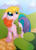 Size: 571x800 | Tagged: safe, artist:professoroakward, toola-roola, earth pony, pony, g3, g4, 2012, bag, female, floppy ears, g3 to g4, generation leap, looking up, mountain, outdoors, saddle bag, smiling, solo, tail