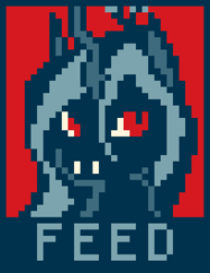 Size: 850x1100 | Tagged: safe, queen chrysalis, changeling, mlp fim's fourteenth anniversary, g4, bust, digital art, female, hope poster, limited palette, minimalist, pixel art, portrait, poster, shepard fairey, solo