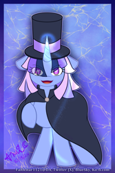 Size: 1728x2592 | Tagged: safe, artist:faithstar1121, oc, oc only, oc:flawless sparklemoon, pony, unicorn, my little pony the movie: the death of twilight sparkle, cape, clothes, female, fusion, fusion:trixie, fusion:twilight sparkle, fusion:twixie, hat, horn, magic, mare, smiling, solo, starry eyes, top hat, wingding eyes