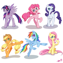 Size: 1680x1680 | Tagged: safe, artist:yuxiangmuer, applejack, fluttershy, pinkie pie, rainbow dash, rarity, twilight sparkle, alicorn, earth pony, pegasus, pony, unicorn, g4, concave belly, female, horn, mane six, mare, simple background, slender, thin, twilight sparkle (alicorn), white background