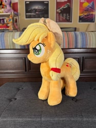 Size: 4284x5712 | Tagged: safe, artist:lumithekirin, photographer:formulapony, applejack, earth pony, g4, determined, female, glitter, hat, indoors, irl, mare, photo, plushie, solo, standing