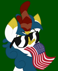 Size: 1035x1260 | Tagged: safe, artist:derpyalex2, oc, oc only, oc:winter solace, kirin, american flag, glasses, green background, kirin oc, simple background, solo