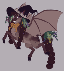 Size: 1800x2000 | Tagged: safe, artist:arexstar, oc, oc only, oc:honey harvest, bat pony, pony, bat pony oc, candle, cloven hooves, hat, solo, witch hat