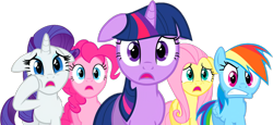 Size: 1779x816 | Tagged: safe, edit, edited screencap, screencap, fluttershy, pinkie pie, rainbow dash, rarity, twilight sparkle, unicorn, g4, the last roundup, background removed, floppy ears, simple background, transparent background, unicorn twilight