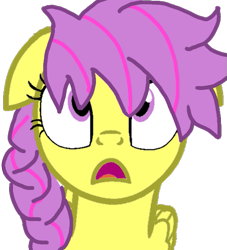 Size: 525x578 | Tagged: safe, artist:xeniameower, oc, oc only, oc:xenia, pegasus, pony, base used, digital art, female, looking up, mare, pegasus oc, pink stripes, purple eyes, purple mane, purple tail, shocked, shocked expression, simple background, solo, tail, transparent background, yellow pony