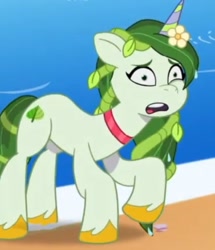 Size: 672x780 | Tagged: safe, screencap, leaf pony, pony, unicorn, g5, my little pony: tell your tale, the water park, spoiler:g5, spoiler:tyts02e23, cropped, female, horn, mare, solo, wet, wet mane