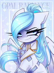 Size: 2229x3000 | Tagged: safe, artist:opal_radiance, oc, oc:opal rosamond, pegasus, pony, clothes, military uniform, solo, suit, uniform