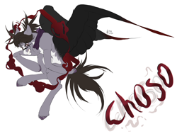 Size: 2940x2260 | Tagged: safe, artist:raychelrage, pegasus, pony, blaze (coat marking), blood, blood magic, choso, coat markings, facial markings, floppy ears, gritted teeth, jujutsu kaisen, ponified, simple background, solo, spread wings, teeth, unshorn fetlocks, white background, wings