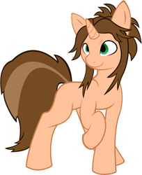 Size: 1030x1264 | Tagged: artist needed, source needed, safe, oc, oc only, pony, unicorn, g4, blank flank, brown hair, female, full body, green eyes, horn, mare, simple background, solo, white background