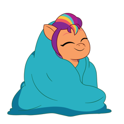 Size: 1200x1200 | Tagged: safe, artist:prixy05, sunny starscout, earth pony, pony, g5, my little pony: tell your tale, blanket, blanket burrito, cozy, cute, daaaaaaaaaaaw, female, happy, mane stripe sunny, mare, simple background, smiling, solo, sunnybetes, transparent background, unitober 2024, vector