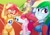 Size: 1713x1200 | Tagged: safe, artist:steyrrdash, derpibooru exclusive, apple bloom, applejack, fluttershy, pinkie pie, rainbow dash, sunset shimmer, human, equestria girls, g4, my little pony equestria girls: better together, angry, arrow, bare shoulders, belly, belly button, cartoon physics, clothes, cross-popping veins, emanata, eye bulging, female, impalement, nervous, nervous smile, ouch, outdoors, pinkie being pinkie, pinkie physics, rageset shimmer, running track, shorts, sleeveless, smiling, sports bra, sports outfit, sports shorts