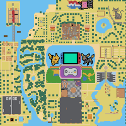 Size: 990x990 | Tagged: safe, pikachu, pony, umbreon, pony town, apple, digital art, food, jam, map, nintendo switch, no pony, nyan cat, pixel art, pokémon, pong, pony town events, ponycon holland, zap apple, zap apple jam