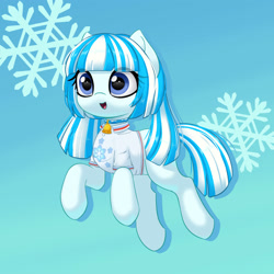 Size: 2000x2000 | Tagged: safe, artist:one4pony, oc, oc only, earth pony, pony, bell, bell collar, clothes, collar, earth pony oc, gradient background, snow, snowflake, solo