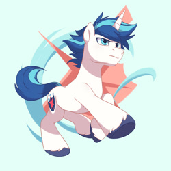 Size: 3000x3000 | Tagged: safe, artist:drtuo4, shining armor, pony, unicorn, g4, action pose, high res, horn, looking up, male, running, serious, serious face, solo, stallion, unshorn fetlocks