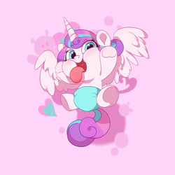 Size: 3000x3000 | Tagged: safe, artist:drtuo4, princess flurry heart, alicorn, pony, g4, baby, baby flurry heart, baby pony, cartoon, cartoon physics, cute, diaper, female, filly, flurrybetes, foal, high res, looking at you, open mouth, silly, silly face, silly pony, solo, tongue out