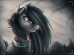 Size: 1600x1200 | Tagged: dead source, safe, artist:ventious, oc, oc only, oc:nighttide star, cyborg, pony, chromatic aberration, female, hair over one eye, mare, solo