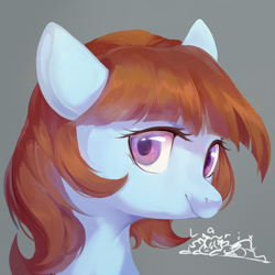 Size: 2000x2000 | Tagged: safe, artist:larix-u, oc, oc only, pony, bust, female, gray background, mare, simple background, solo