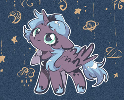 Size: 1491x1201 | Tagged: safe, artist:长羽毛毛, princess luna, alicorn, pony, g4, :3, crown, female, filly, filly luna, foal, jewelry, outline, regalia, smiling, solo, spread wings, white outline, wings, woona, younger