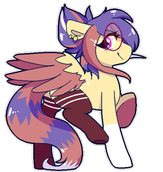 Size: 500x528 | Tagged: safe, artist:amiicommissions, oc, oc only, oc:cookie, pegasus, pony, clothes, colored wings, female, glasses, mare, simple background, socks, solo, thigh highs, transparent background, two toned wings, wings