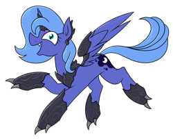 Size: 1564x1249 | Tagged: safe, artist:moonatik, princess luna, alicorn, original species, timber pony, timber wolf, mlp fim's fourteenth anniversary, g4, clothes, costume, cute, cute little fangs, eyeshadow, fangs, female, filly, filly luna, makeup, s1 luna, simple background, smiling, solo, transparent background, woona, younger