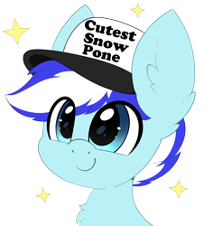 Size: 2424x2685 | Tagged: safe, artist:pegamutt, oc, oc only, oc:snowy pop, pegasus, pony, blue eyes, bust, chest fluff, commission, cute, ear fluff, happy, hat, male, pegasus oc, simple background, smiling, solo, transparent background, two toned mane, ych result