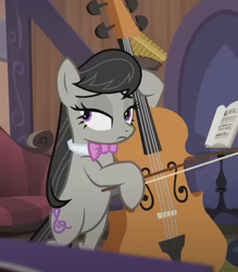 Size: 572x652 | Tagged: safe, screencap, octavia melody, earth pony, pony, g4, my little pony: friendship is magic, season 5, slice of life (episode), bipedal, cello, cropped, indoors, lidded eyes, musical instrument, solo, vinyl and octavia's home