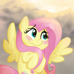 Size: 2000x2000 | Tagged: safe, artist:shychamomile, fluttershy, pegasus, pony, g4, blushing, cute, female, mare, outdoors, shy, shyabetes, smiling, solo, sweet dreams fuel