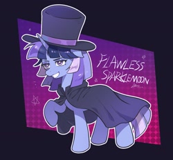 Size: 2393x2225 | Tagged: safe, artist:goldenage2049, oc, oc only, oc:flawless sparklemoon, pony, unicorn, my little pony the movie: the death of twilight sparkle, cape, clothes, female, fusion, fusion:trixie, fusion:twilight sparkle, fusion:twixie, grin, hat, horn, mare, smiling, solo, top hat