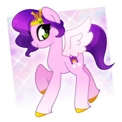 Size: 1500x1500 | Tagged: safe, artist:vivian reed, pipp petals, pegasus, pony, g4, g5, adorapipp, cute, female, g5 to g4, generation leap, heart, heart eyes, looking at you, mare, no pupils, passepartout, princess pipp petals, profile, raised hoof, skinny pipp, smiling, smiling at you, solo, spread wings, wingding eyes, wings