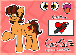 Size: 1500x1100 | Tagged: safe, artist:lemon_creamz, oc, oc only, oc:grease, earth pony, cutie mark, fangs, glasses, reference sheet