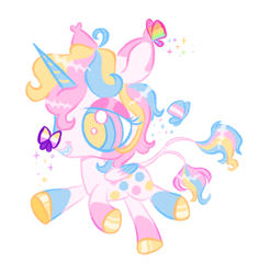 Size: 1494x1582 | Tagged: safe, artist:peaceandlove26, oc, oc only, oc:dreamie (webkinzworldz), alicorn, butterfly, pony, 2021, alicorn oc, big head, blaze (coat marking), blue eyelashes, blue teeth, chibi, coat markings, colored eartips, colored eyelashes, colored hooves, colored horn, colored lineart, colored pupils, colored teeth, curly mane, ear tufts, eyeshadow, facial markings, gay pride flag, hooves, horn, leonine tail, lidded eyes, long tail, makeup, multiple tails, nonbinary, nonbinary oc, nonbinary pride flag, old art, pink eyeshadow, pride, pride flag, profile, raised hoof, raised leg, sharp teeth, shiny hooves, shiny mane, shiny tail, short mane, simple background, smiling, socks (coat markings), solo, sparkles, striped horn, tail, teeth, thin tail, three toned eyes, three toned mane, three toned tail, transgender, transgender oc, transgender pride flag, two tails, two toned ears, white background, wings, yellow hooves, yellow pupils