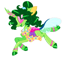 Size: 2000x1808 | Tagged: safe, artist:peaceandlove26, oc, oc only, oc:elytron, changedling, changeling, 2021, alternate color palette, alternate mane color, alternate tail color, big ears, blue tail, carapace, changedling oc, changeling oc, clothes, colored hooves, colored mouth, colored pinnae, colored tail, ear fluff, fangs, gradient eyes, green body, green mane, green mouth, hair tie, hooves, long legs, nonbinary, nonbinary oc, old art, open mouth, open smile, pink eyes, ponysona, profile, scarf, shiny body, shiny hooves, shiny mane, simple background, smiling, solo, tail, thin legs, tied mane, transparent background, transparent tail