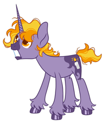 Size: 1486x1754 | Tagged: safe, artist:peaceandlove26, oc, oc only, oc:candle flicker, pony, unicorn, 2021, big ears, blaze (coat marking), coat markings, colored eyelashes, colored hooves, colored horn, colored lineart, colored muzzle, colored pupils, dark muzzle, facial markings, frown, hooves, horn, long horn, looking up, male, male oc, messy mane, messy tail, old art, orange eyelashes, orange eyes, orange mane, orange pupils, orange tail, purple coat, purple hooves, shiny hooves, show accurate, simple background, solo, stallion, stallion oc, tail, thin, three quarter view, transparent background, two toned mane, two toned tail, unicorn horn, unshorn fetlocks