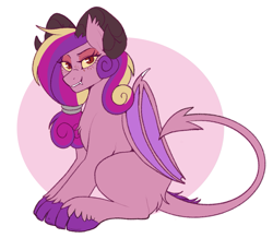 Size: 1149x1004 | Tagged: safe, artist:lulubell, princess cadance, demon, succubus, g4, alternate hairstyle, cloven hooves, devil tail, missing cutie mark, solo, species swap, tail