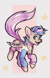 Size: 1343x2092 | Tagged: safe, artist:lonerdemiurge_nail, oc, oc only, pegasus, pony, clothes, cute, flying, hoodie, smiling, solo, stars