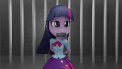 Size: 3840x2160 | Tagged: safe, artist:ennddy, twilight sparkle, human, equestria girls, g4, 3d, bondage, clothes, crying, female, gag, hands behind back, high res, skirt, solo, tape, tape gag, tied up