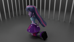 Size: 3840x2160 | Tagged: safe, artist:ennddy, human, equestria girls, g4, 3d, bondage, clothes, crying, female, gag, hands behind back, high res, shoes, skirt, solo, tape, tape gag, tied up