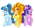 Size: 2048x1619 | Tagged: safe, artist:risswm, adagio dazzle, aria blaze, sonata dusk, earth pony, pony, g4, earth pony adagio dazzle, earth pony aria blaze, earth pony sonata dusk, equestria girls ponified, female, grin, looking at you, no pupils, ponified, simple background, smiling, smiling at you, the dazzlings, trio, trio female, white background