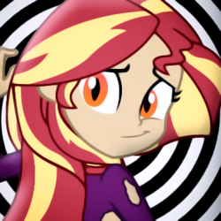 Size: 1080x1080 | Tagged: safe, alternate version, artist:paco777yuyu, sunset shimmer, undead, vampire, equestria girls, g4, clothes, costume, female, halloween, halloween costume, holiday, hypnosis, hypnotized, looking at you, solo, spiral