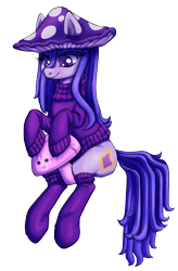 Size: 2625x4000 | Tagged: safe, artist:buttercupsaiyan, oc, oc only, oc:jellycap, clothes, digital art, female, long sleeves, looking down, plushie, simple background, sitting, socks, solo, sweater, transparent background, turtleneck, turtleneck sweater