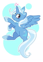 Size: 1980x2847 | Tagged: safe, artist:kindakismet, trixie, alicorn, pony, g4, abstract background, alicornified, crown, female, jewelry, mare, race swap, regalia, smiling, solo, trixiecorn