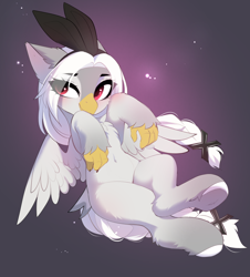 Size: 3318x3670 | Tagged: safe, artist:empress-twilight, oc, oc only, oc:viktoria, classical hippogriff, hippogriff, belly, belly button, cheek fluff, chest fluff, commission, ear fluff, eye clipping through hair, eyebrows, eyebrows visible through hair, female, hippogriff oc, leg fluff, solo, spread wings, tail, wings, ych result