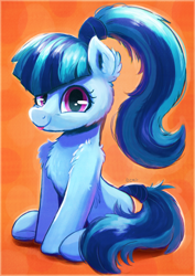 Size: 2480x3508 | Tagged: safe, artist:candy meow, sonata dusk, earth pony, pony, rainbow rocks 10th anniversary, g4, :p, abstract background, cheek fluff, chest fluff, cute, ear fluff, female, frog (hoof), leg fluff, looking at you, mare, ponified, sitting, solo, sonatabetes, tongue out, underhoof