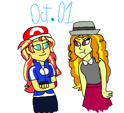 Size: 4500x4094 | Tagged: safe, artist:horroraceman93, adagio dazzle, sunset shimmer, equestria girls, g4, adagio dazzle is not amused, ash ketchum, clothes, cosplay, costume, female, lesbian, pokémon, pokémon x and y, serena (pokémon), ship:sunsagio, shipping, unamused