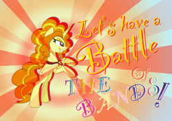 Size: 2480x1748 | Tagged: safe, artist:astralune, adagio dazzle, pony, unicorn, rainbow rocks 10th anniversary, battle of the bands, gem, gradient background, horn, light, ponified, rearing, siren gem, solo, text, unicorn adagio dazzle