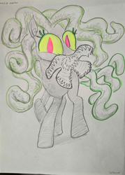 Size: 698x977 | Tagged: safe, artist:ja0822ck, oc, oc only, oc:seasalt, original species, pony, colored sclera, commission, commissioner:otl crafts, eldritch horror, flower mouth, lamprey mouth, solo, spooky, teeth, traditional art