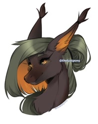 Size: 719x912 | Tagged: safe, artist:illustra, oc, oc only, bat pony, pony, bat pony oc, black sclera, bust, chest fluff, ear tufts, looking at you, portrait, signature, simple background, solo, two toned mane, white background, yellow eyes