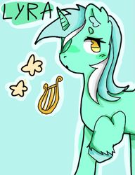 Size: 523x680 | Tagged: safe, artist:blaze_x2, lyra heartstrings, pony, g4, background pony, blue background, looking right, simple background, solo