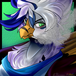 Size: 1000x1000 | Tagged: safe, artist:legendaryshadee, oc, oc:gritz, griffon, bust, cigarette, portrait, smoke, solo